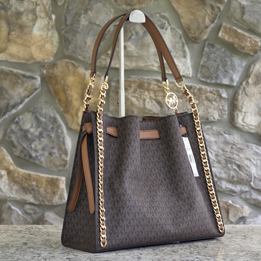 Michael Kors Mina Logo Large Brown Shoulder Bag - Picture 3 of 10